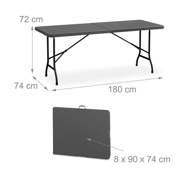 Table de jardin pliante 72 x 180 x 74 cm pour 8 personnes rangement facile en plastique blanc 13_0015785