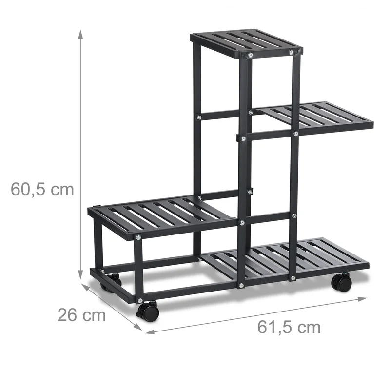 Étagère à plantes moderne 4 niveaux avec roulettes amovibles 150 x 60 x 30 cm en acier noir 13_0015110