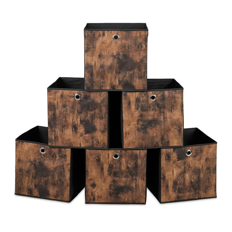 Lot de 6 boîtes de rangement carrées pratiques 30 x 30 x 30 cm en tissu noir 13_0016301