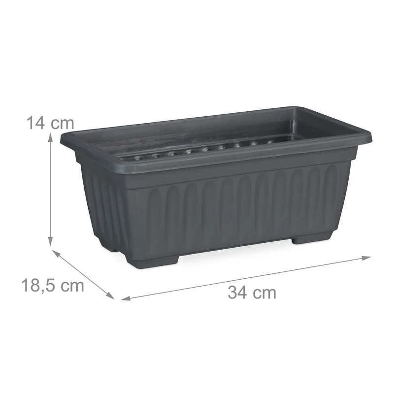Lot de 4 jardinières étroites empilables jardin intérieur balcon 14 x 34 x 18,5 cm en plastique anthracite 13_0010913