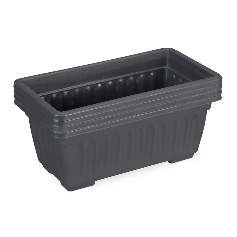 Lot de 4 jardinières étroites empilables jardin intérieur balcon 14 x 34 x 18,5 cm en plastique anthracite 13_0010913