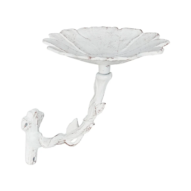 Bain d'oiseaux mural design floral jardin 20 x 17 x 21 cm résistant aux intempéries en fonte vert 13_0009196