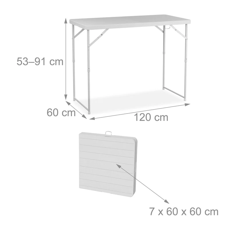 Table de jardin réglable hauteur 120 x 60 cm design moderne extérieur pratique en plastique blanc 13_0015779