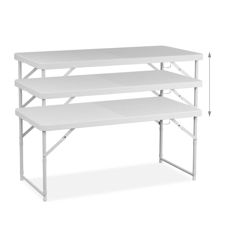 Table de jardin réglable hauteur 120 x 60 cm design moderne extérieur pratique en plastique blanc 13_0015779
