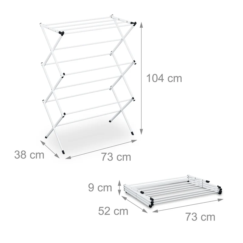 Séchoir à linge pliable compact 104 x 73 x 38 cm pour vêtements épuré en métal blanc 13_0015879