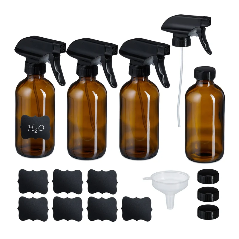 Lot de 4 vaporisateurs rechargeables 250 ml et 500 ml pour entretien intérieur et jardin en verre marron 13_0016907