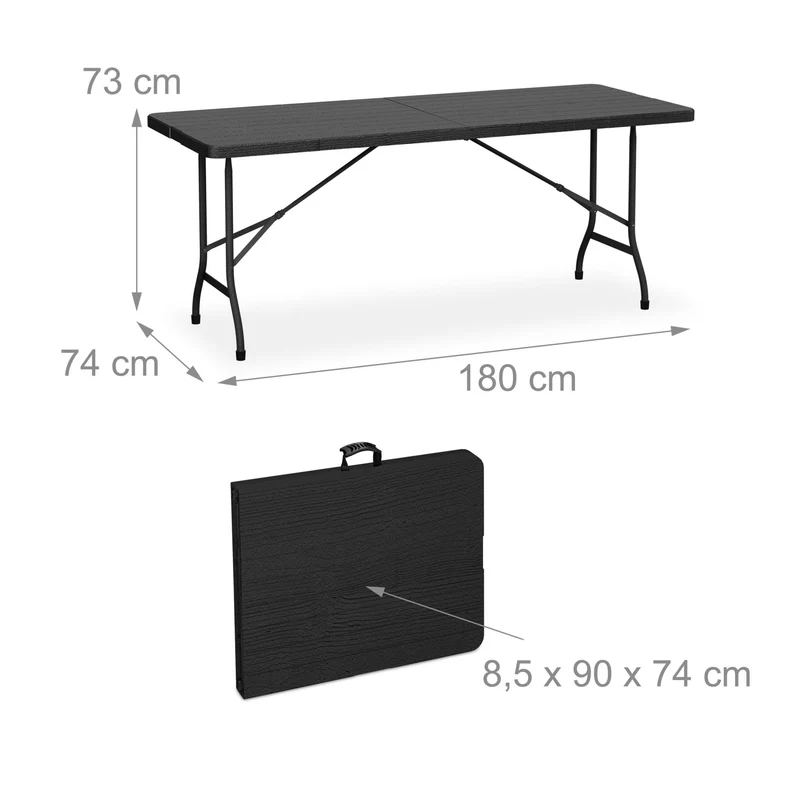 Ensemble table de jardin pliante avec 2 bancs 73 x 180 x 74 cm facile d'entretien style rustique en acier noir 13_0015755
