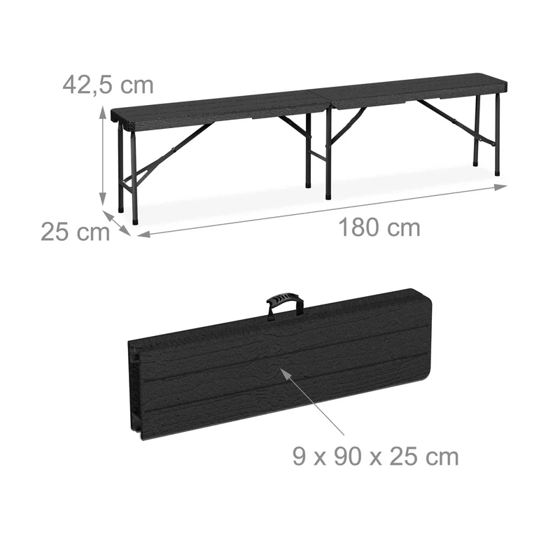 Ensemble table de jardin pliante avec 2 bancs 73 x 180 x 74 cm facile d'entretien style rustique en acier noir 13_0015755
