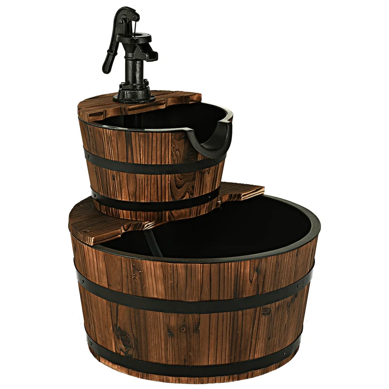 fontaine de jardin 44,5 x 44,5 x 61 cm avec pompe manuelle design rustique en bois de sapin noir 20_0020702