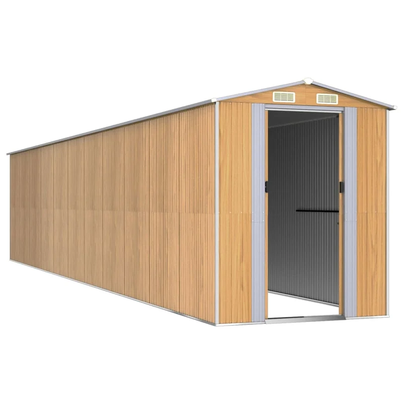 Abri de jardin cabane cabanon maison de stockage remise extérieur hangar outils robuste clair 192 x 938 x 223 cm acier galvanisé marron 02_0022311