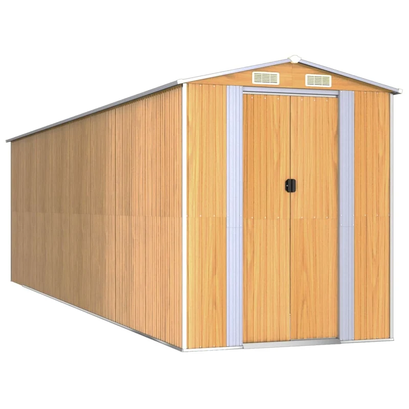 Abri de jardin cabane cabanon maison de stockage remise extérieur hangar outils robuste clair 192 x 689 x 223 cm acier galvanisé marron 02_0022308