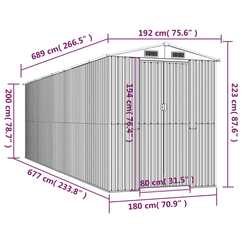 Abri de jardin cabane cabanon maison de stockage remise extérieur hangar outils robuste clair 192 x 689 x 223 cm acier galvanisé marron 02_0022308