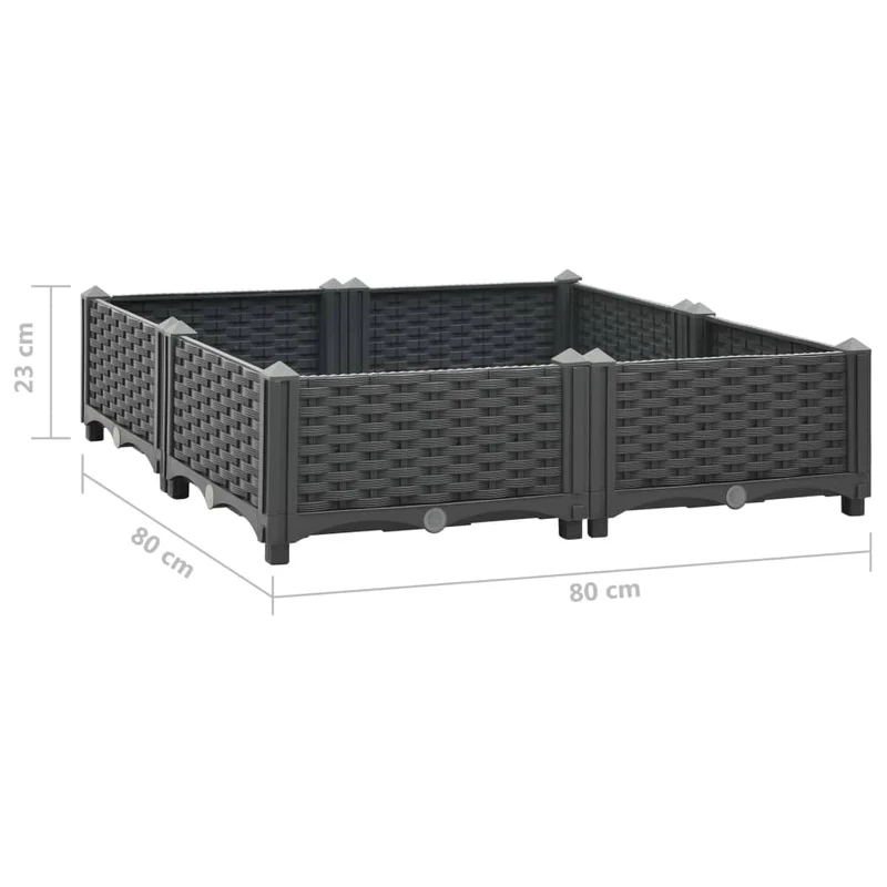 Jardinière lit surélevé plantes fleurs jardin 80 x 80 x 23 cm polypropylène gris foncé 02_0000951