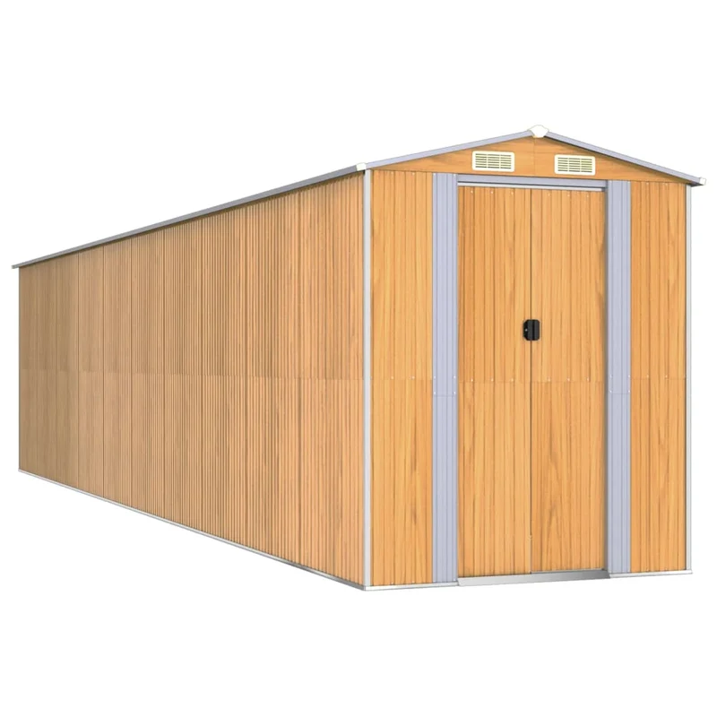 Abri de jardin cabane cabanon maison de stockage remise extérieur hangar outils robuste clair 192 x 855 x 223 cm acier galvanisé marron 02_0022310