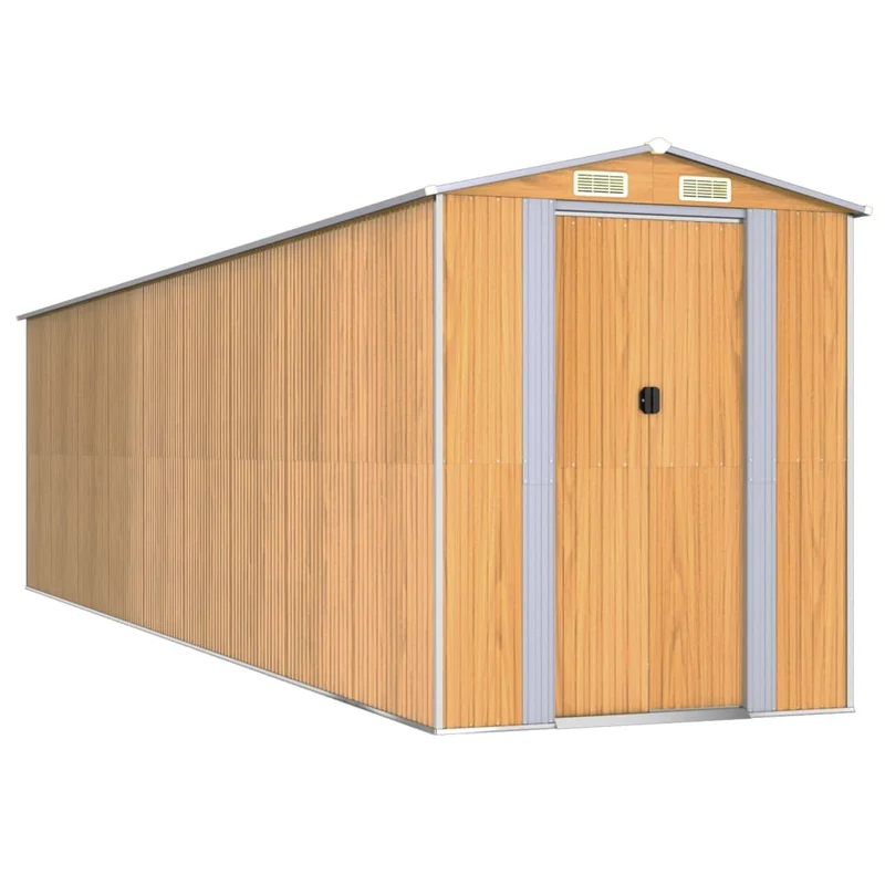 Abri de jardin cabane cabanon maison de stockage remise extérieur hangar outils robuste clair 192 x 772 x 223 cm acier galvanisé marron 02_0022309