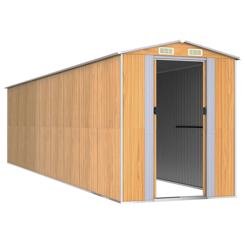 Abri de jardin cabane cabanon maison de stockage remise extérieur hangar outils robuste clair 192 x 772 x 223 cm acier galvanisé marron 02_0022309