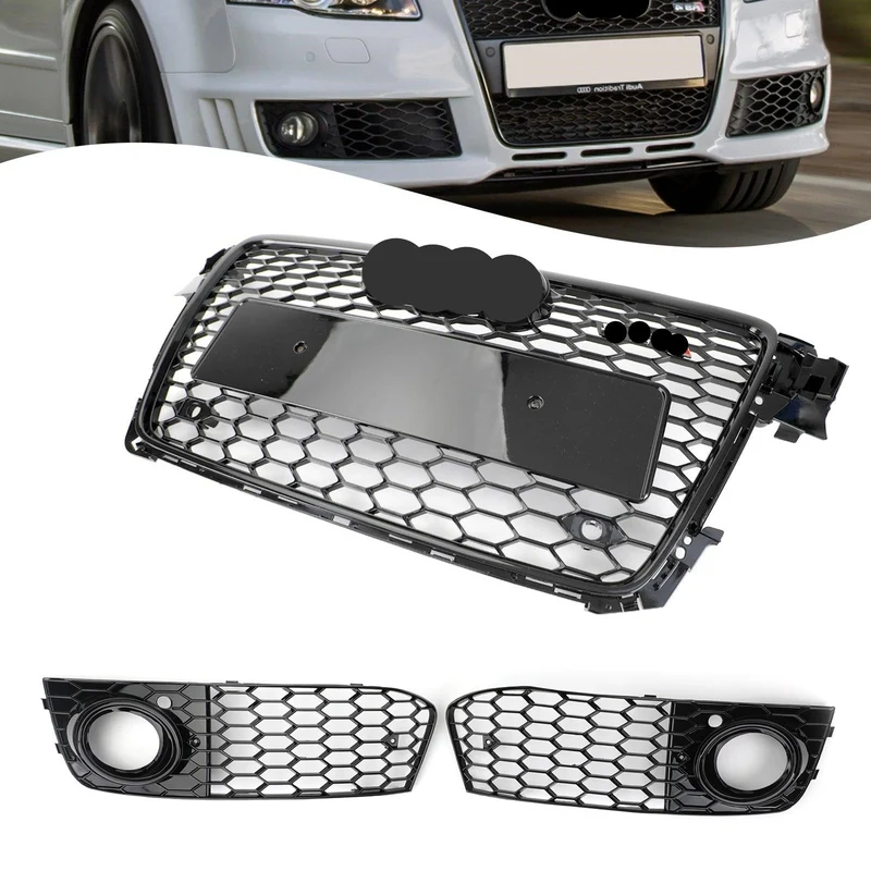 Grille Calandre Style RS4 Noir Brillant Audi A4 B8 2009-2012
