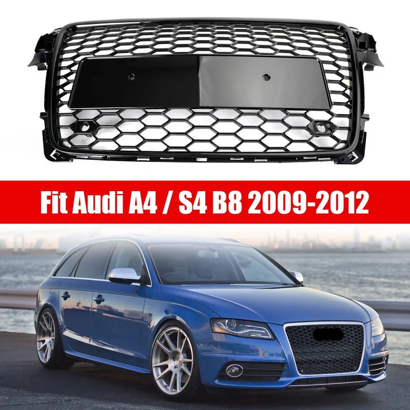 Grille Calandre Style RS4 Noir Brillant Audi A4 B8 2009-2012