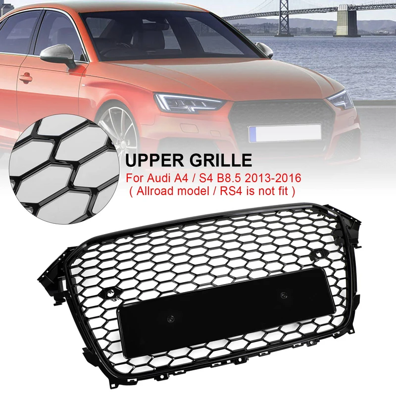 Grille Avant Style RS4 Noir Brillant Audi A4 S4 2013-2016