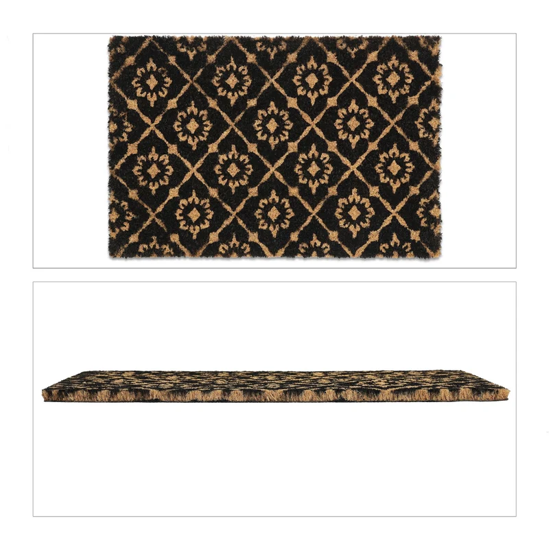 Paillasson décoratif antidérapant géométrique 60 x 40 x 1 cm en coco noir 13_0011390