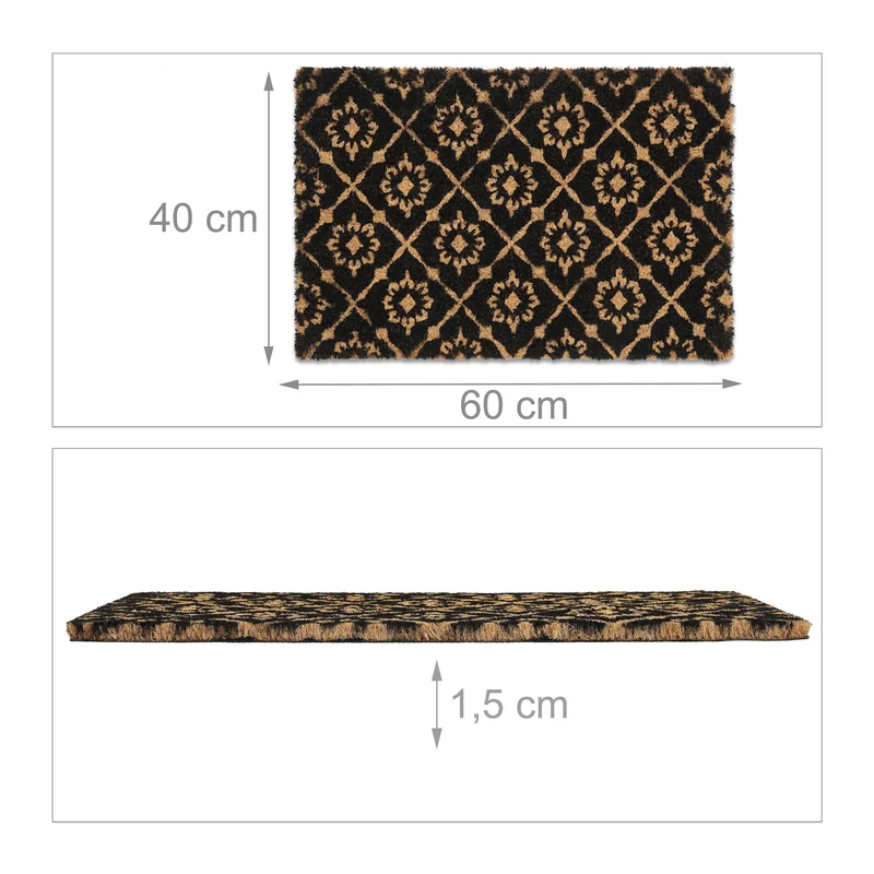 Paillasson décoratif antidérapant géométrique 60 x 40 x 1 cm en coco noir 13_0011390