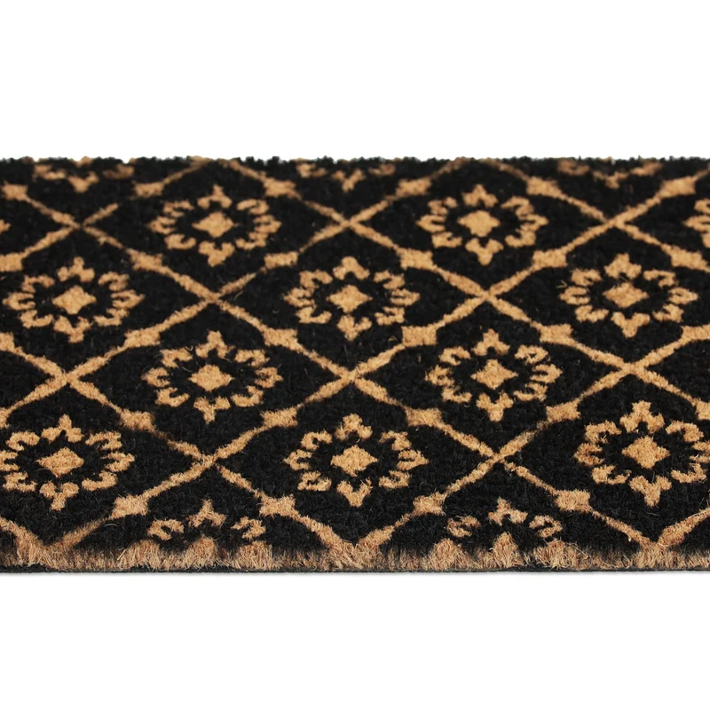 Paillasson décoratif antidérapant géométrique 60 x 40 x 1 cm en coco noir 13_0011390