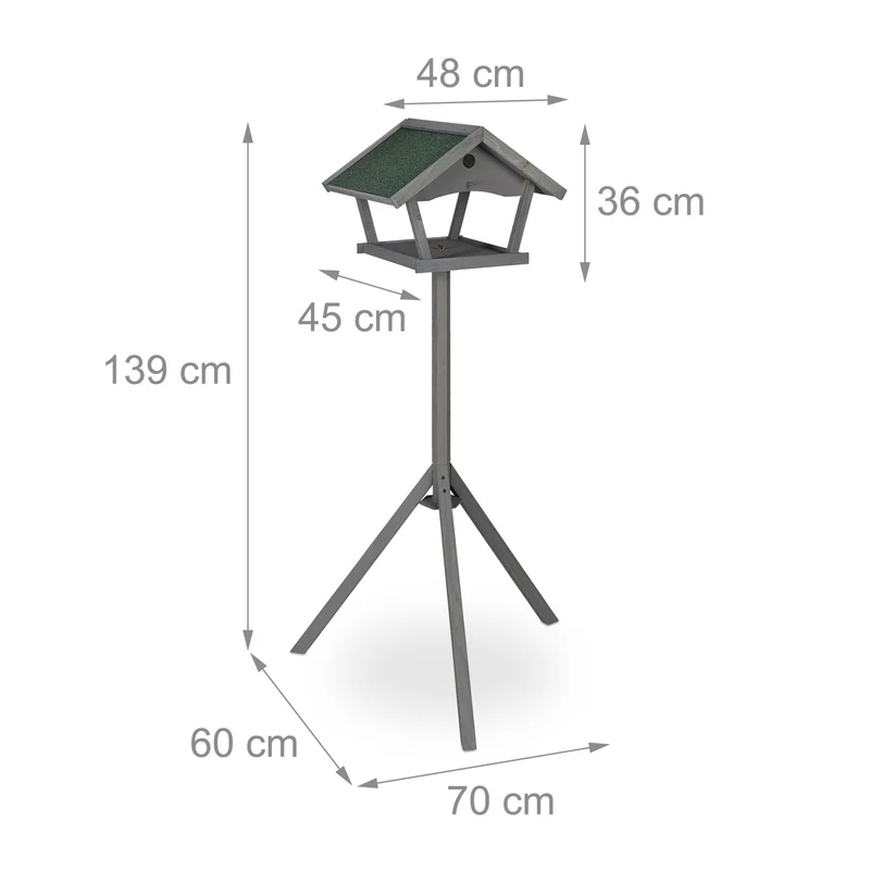 Mangeoire à oiseaux extérieure avec support 30 x 30 x 120 cm idéale pour jardin finition rustique en bois vert 13_0011258