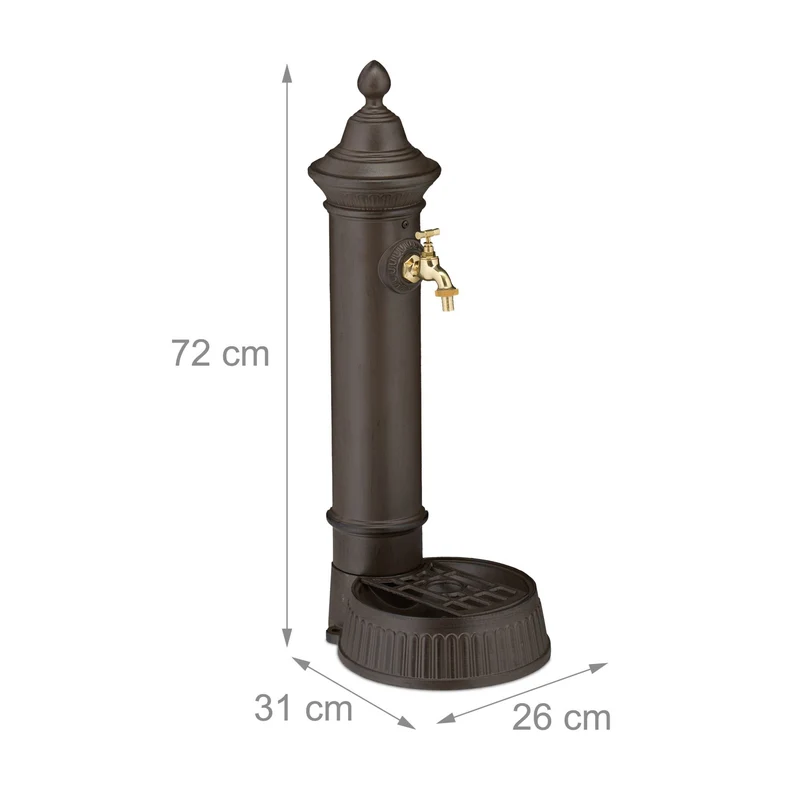 Fontaine d'extérieur design nostalgique jardin avec robinet 70 x 30 x 30 cm en métal marron foncé 13_0015666