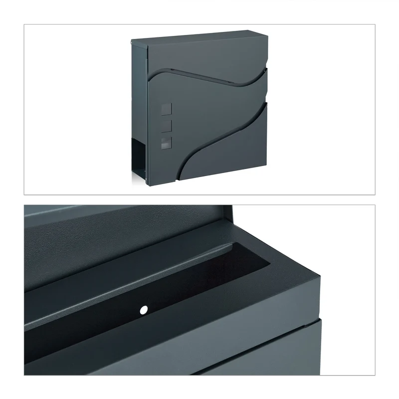 Boîte aux lettres murale avec porte-journaux design moderne 37 x 12 x 35 cm en acier anthracite 13_0011279