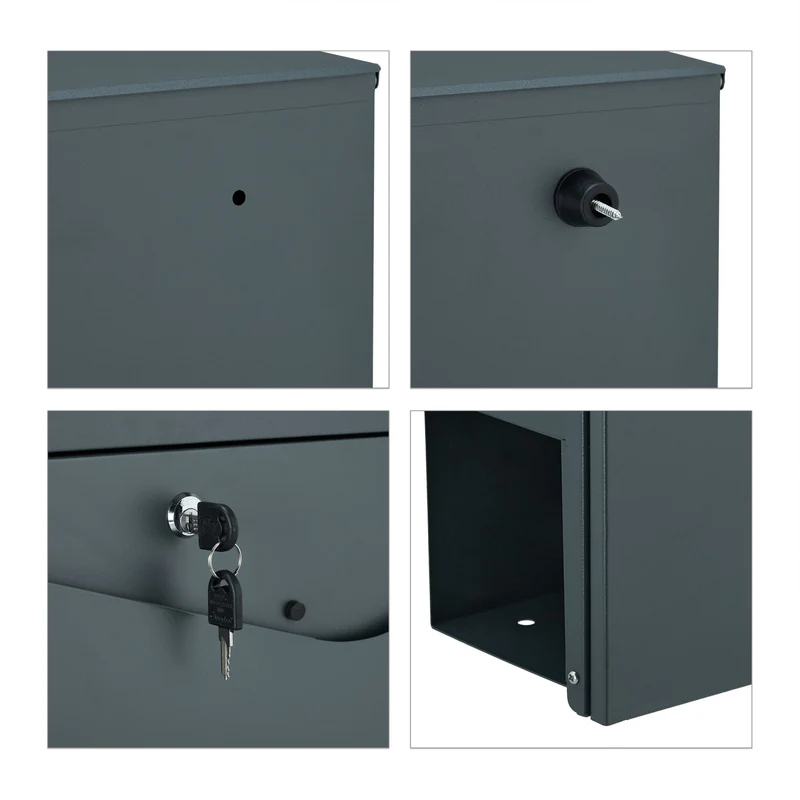 Boîte aux lettres murale avec porte-journaux design moderne 37 x 12 x 35 cm en acier anthracite 13_0011279