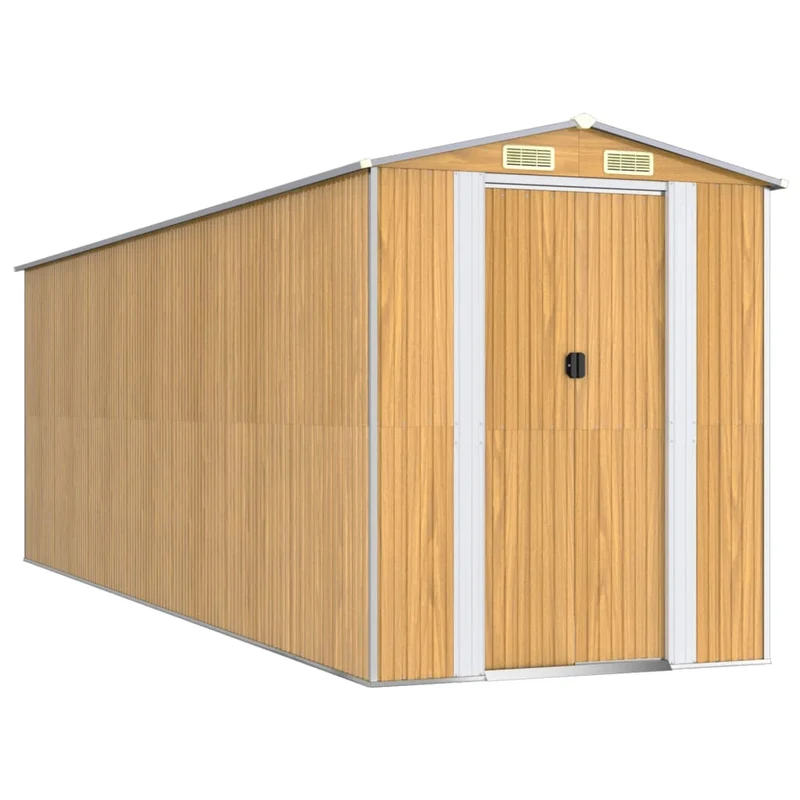 Abri de jardin cabane cabanon maison de stockage remise extérieur hangar outils robuste clair 192 x 606 x 223 cm acier galvanisé marron 02_0022307