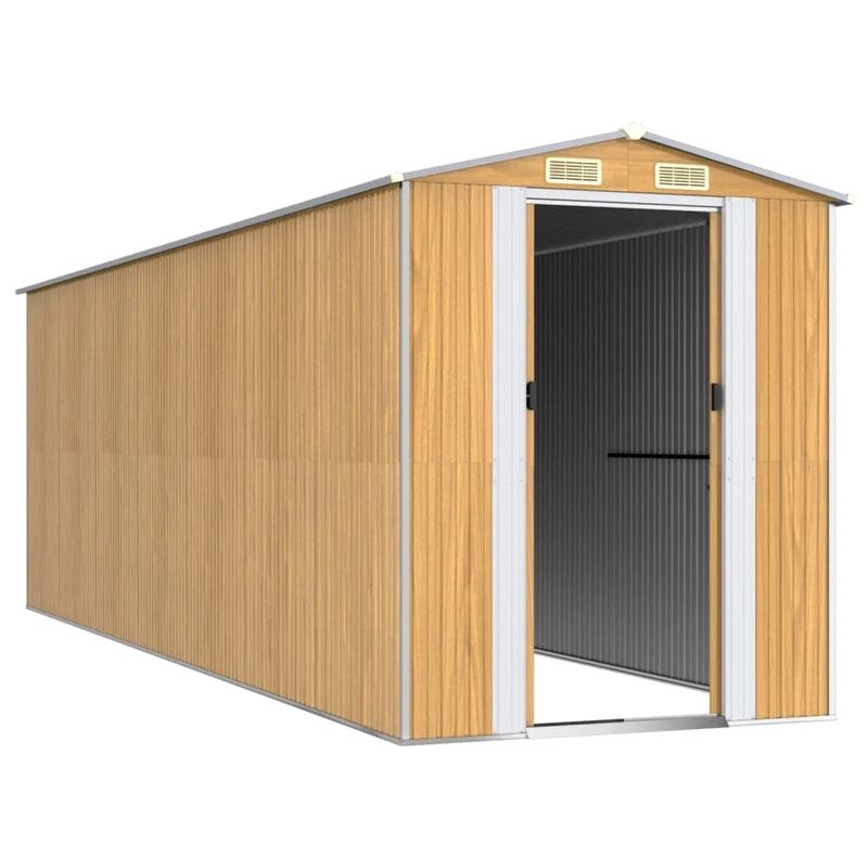 Abri de jardin cabane cabanon maison de stockage remise extérieur hangar outils robuste clair 192 x 606 x 223 cm acier galvanisé marron 02_0022307