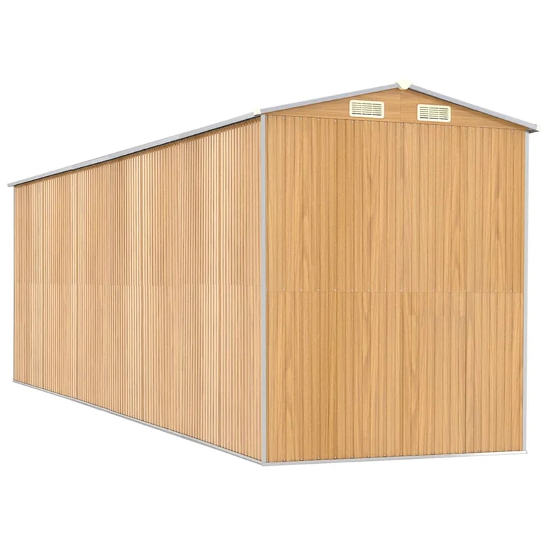 Abri de jardin cabane cabanon maison de stockage remise extérieur hangar outils robuste clair 192 x 606 x 223 cm acier galvanisé marron 02_0022307