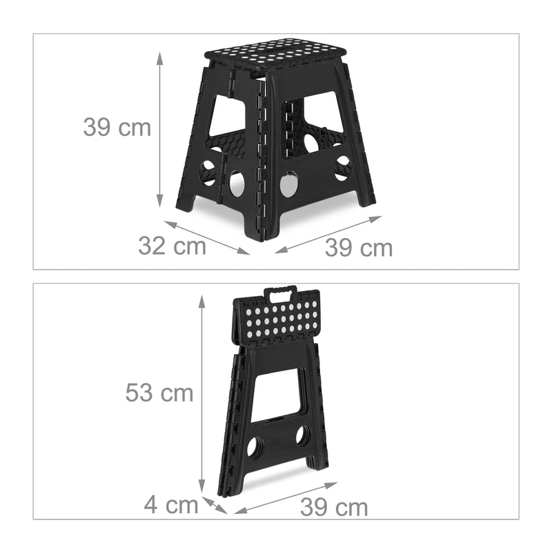 Tabouret pliable pratique et léger 70 x 40 x 30 cm en polypropylène noir 13_0011135