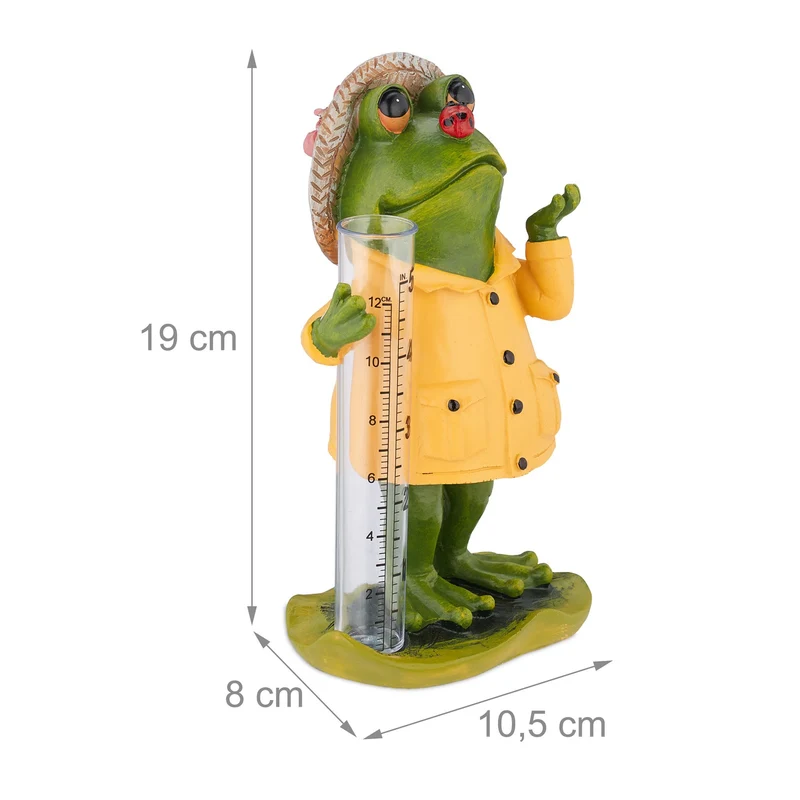 Pluviomètre analogique grenouille déco jardin 12 x 12 x 30 cm résistant aux intempéries en plastique vert 13_0012607