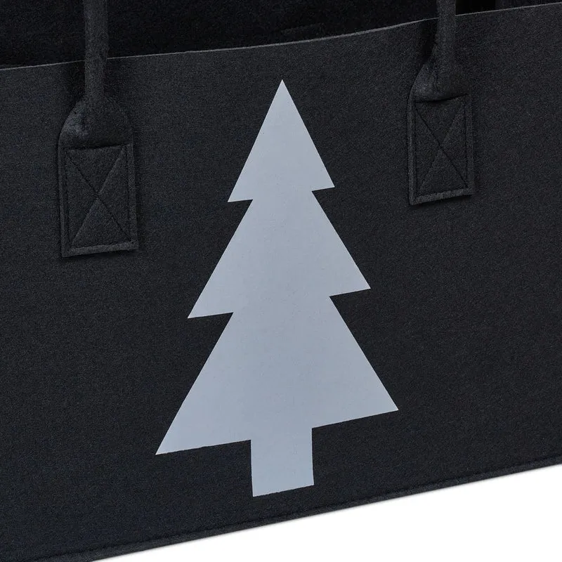 Panier à bûches de rangement pratique avec motif sapin 50 x 40 x 40 cm en feutre noir 13_0014107
