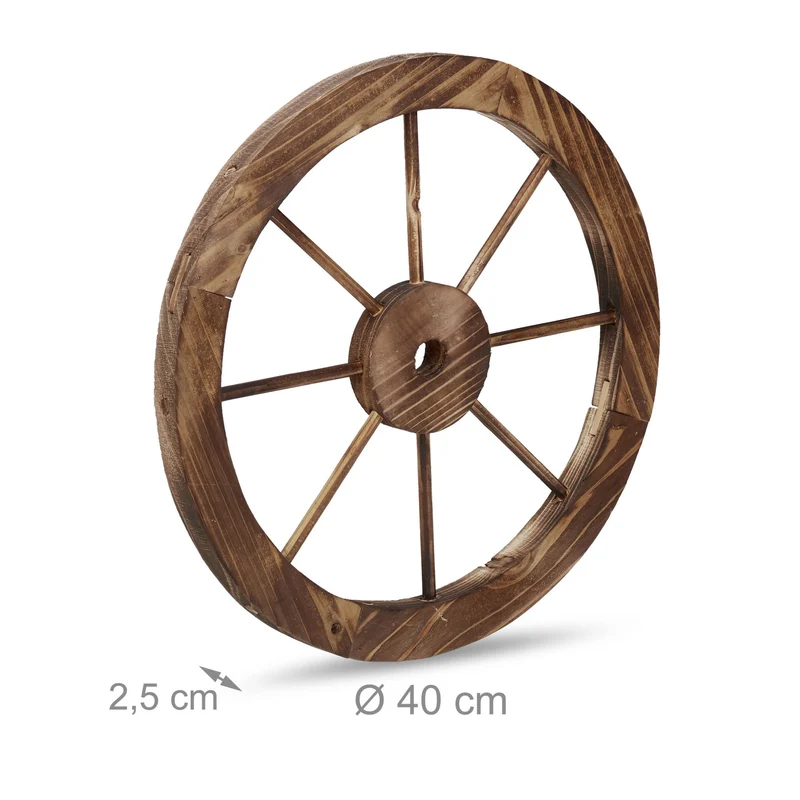 Lot de 3 roues décoratives rustiques à suspendre ou poser jardin 30 x 30 x 5 cm en bois marron flammé 13_0013549