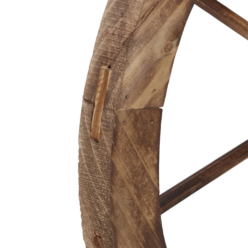 Lot de 3 roues décoratives rustiques à suspendre ou poser jardin 30 x 30 x 5 cm en bois marron flammé 13_0013549