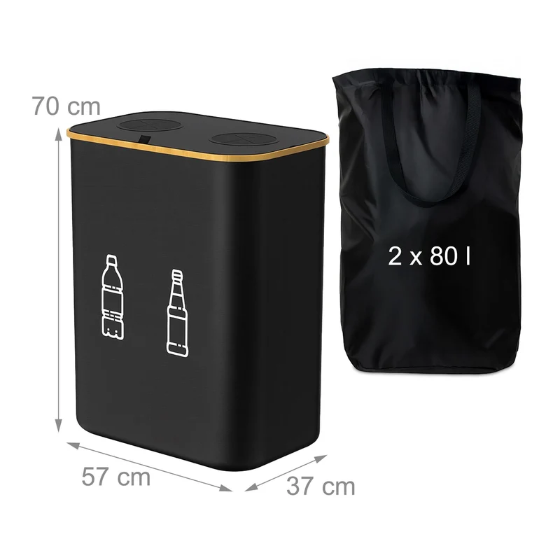 Conteneur de tri pour bouteilles 160 l cuisine salle de bain design moderne 75 x 57 x 37 cm en tissu Oxford noir 13_0017786