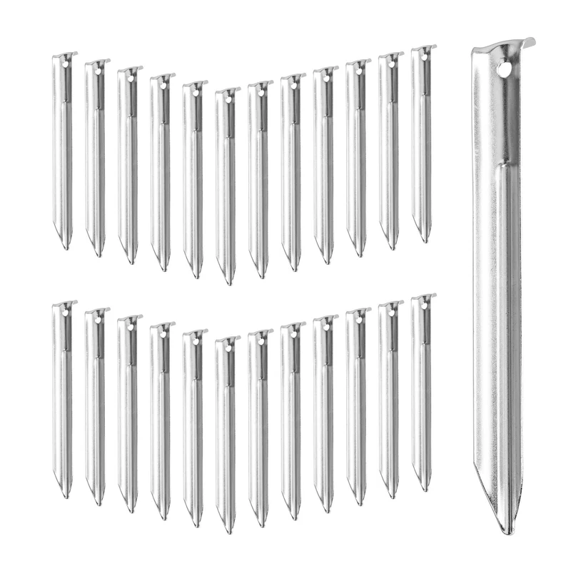 Lot de 25 piquets de tente en acier robuste pour camping jardin fixation solide en acier noir 13_0013879