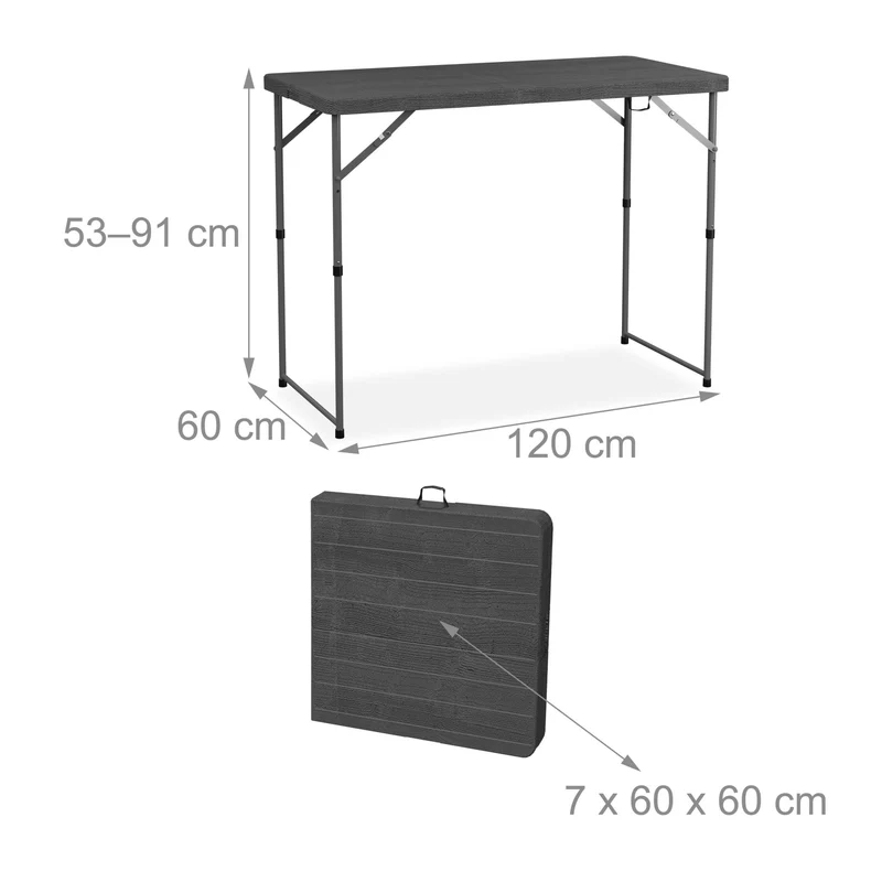 Table de jardin réglable hauteur 120 x 60 cm design moderne extérieur pratique en plastique blanc 13_0015780