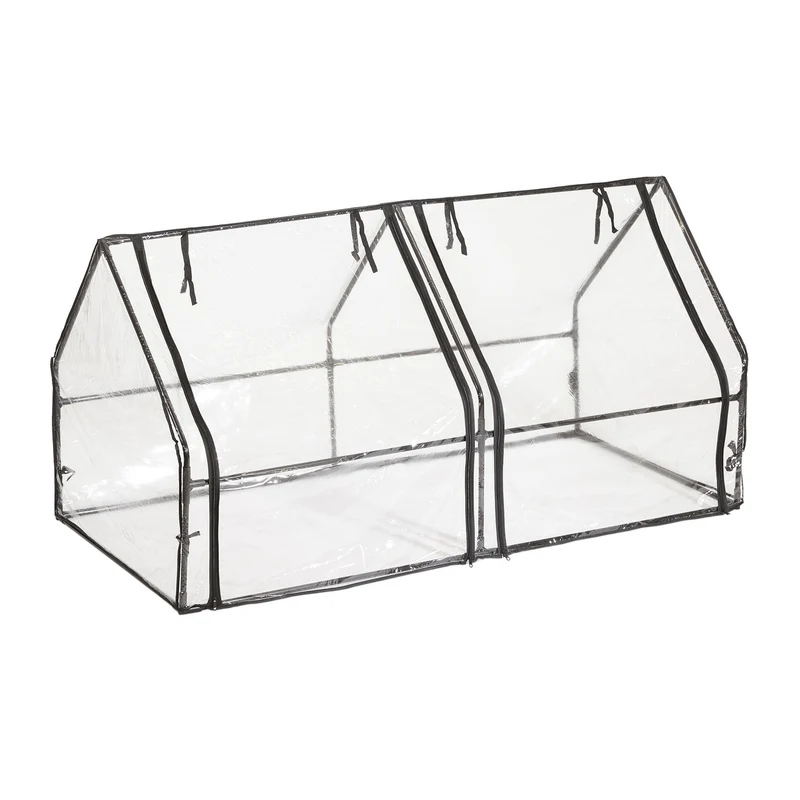 Mini-serre de jardin tunnel légère 220 x 120 x 80 cm polyvalente avec 2 portes en PVC transparent 13_0011935