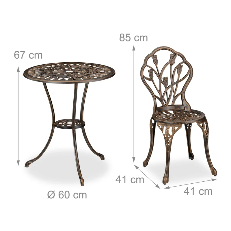 Lot de mobilier de jardin pour 2 personnes table ronde 67 x 60 cm design floral terrasse en fonte d'aluminium blanc 13_0016719