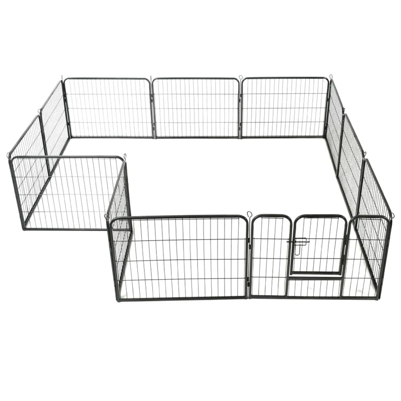 Parc pour chiens 12 panneaux acier 80 x 60 cm noir 02_0000565