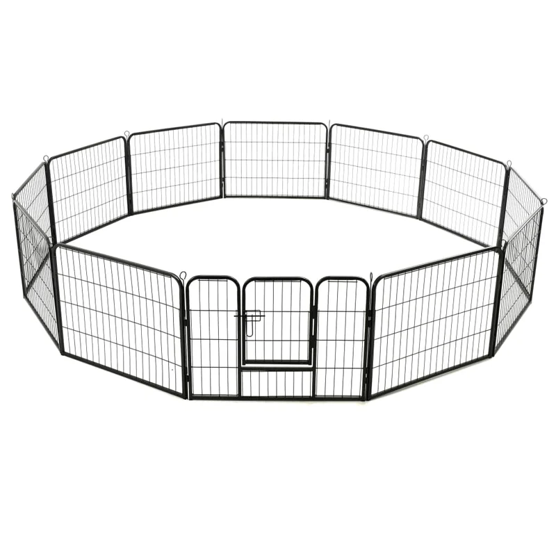 Parc pour chiens 12 panneaux acier 80 x 60 cm noir 02_0000565