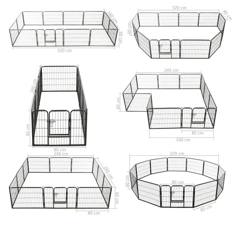Parc pour chiens 12 panneaux acier 80 x 60 cm noir 02_0000565