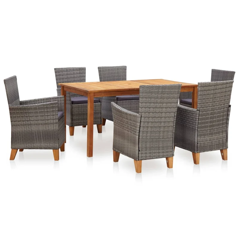 Mobilier à dîner 7 pièces résine tressée et bois d'acacia gris 02_0014638