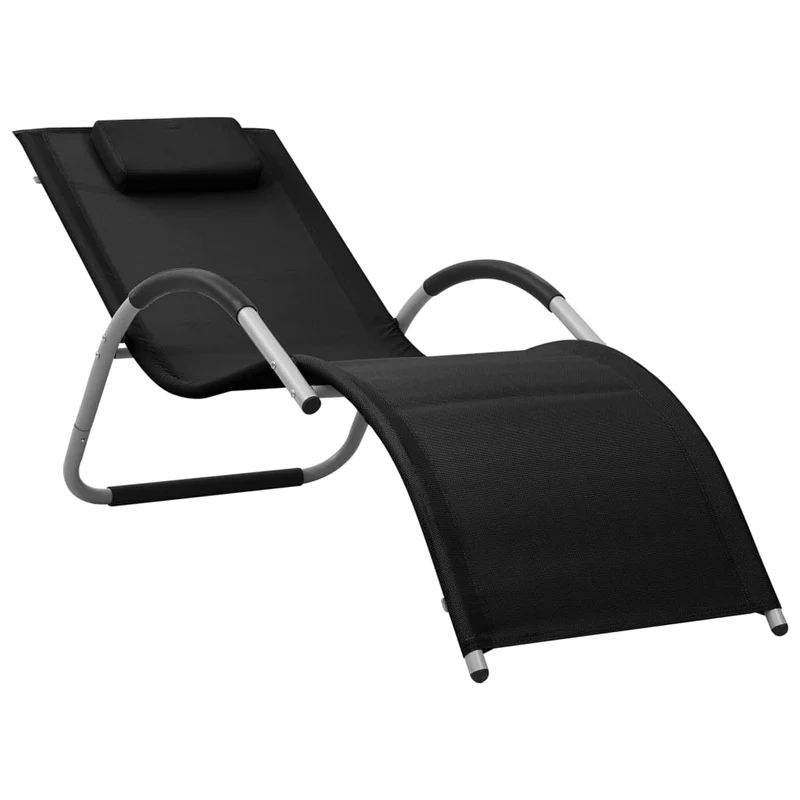 Transat chaise longue bain de soleil lit de jardin terrasse meuble d'extérieur textilène noir et gris 02_0012939