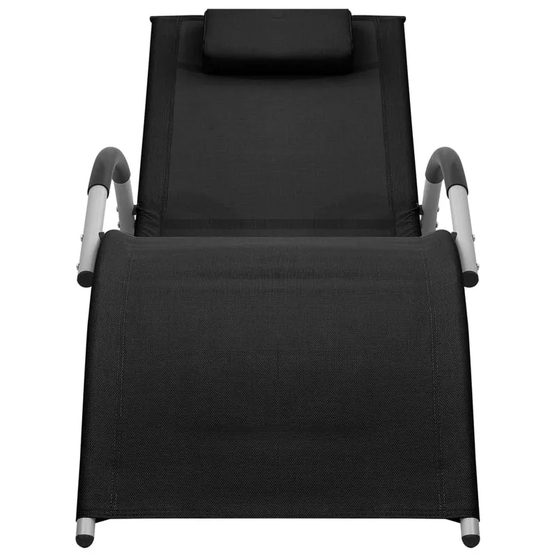 Transat chaise longue bain de soleil lit de jardin terrasse meuble d'extérieur textilène noir et gris 02_0012939