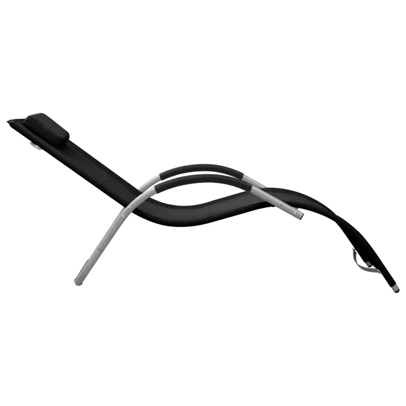 Transat chaise longue bain de soleil lit de jardin terrasse meuble d'extérieur textilène noir et gris 02_0012939